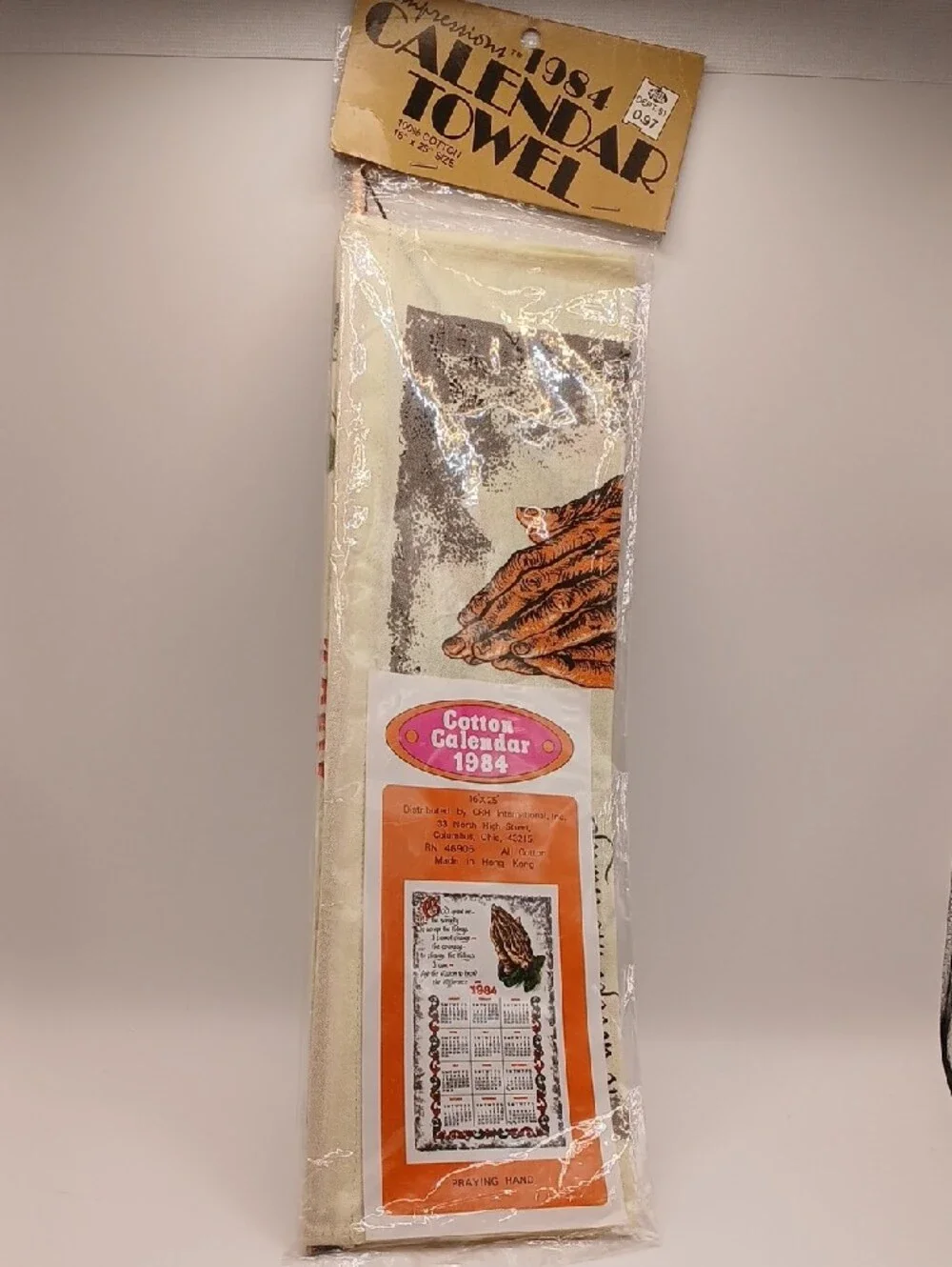 VTG Calendar 1984 Praying Hands Serenity Prayer Wall Hanging Tea Dish Towel